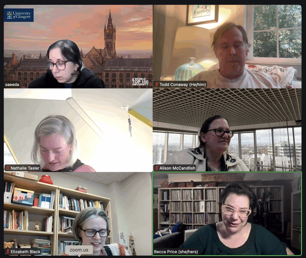 Several people in a Zoom meeting. They include a few faculty from Glasgow and a few from University of Washington.